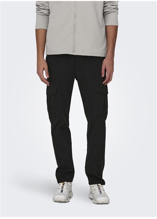 Only & Sons Dar Paça Siyah Erkek Kargo Pantolon ONSLUC CARGO TAP 0121 PANT_3