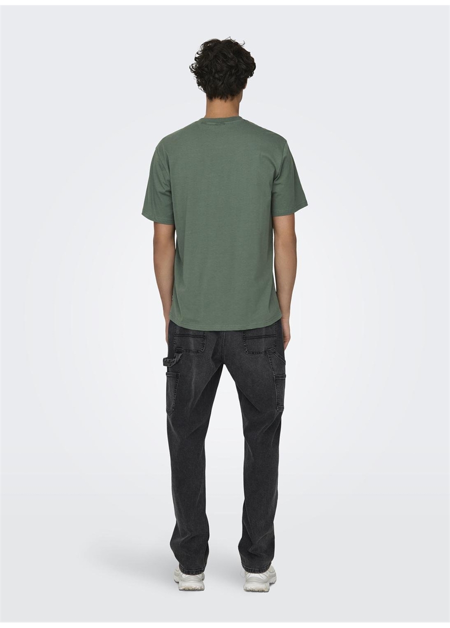 Only & Sons O Yaka Düz Su Yeşili Erkek T-Shirt ONSMAX LIFE SS STITCH TEE NOOS_4