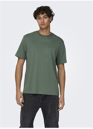 Only & Sons O Yaka Düz Su Yeşili Erkek T-Shirt ONSMAX LIFE SS STITCH TEE NOOS_0