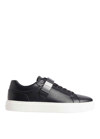 Calvin Klein Siyah Erkek Deri Sneaker LOW TOP LACE UP W/ ICONIC PLAQUE