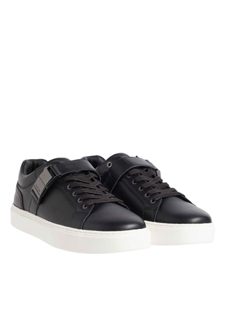 Calvin Klein Siyah Erkek Deri Sneaker LOW TOP LACE UP W/ ICONIC PLAQUE_1