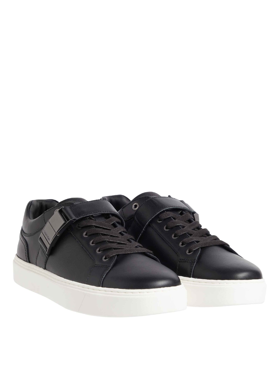 Calvin Klein Siyah Erkek Deri Sneaker LOW TOP LACE UP W/ ICONIC PLAQUE_1