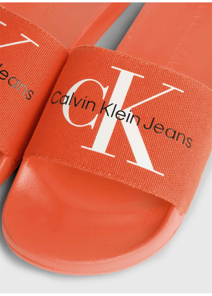 Calvin Klein Beyaz - Turuncu Erkek Plaj Terliği SLIDE MONOGRAM CO_5