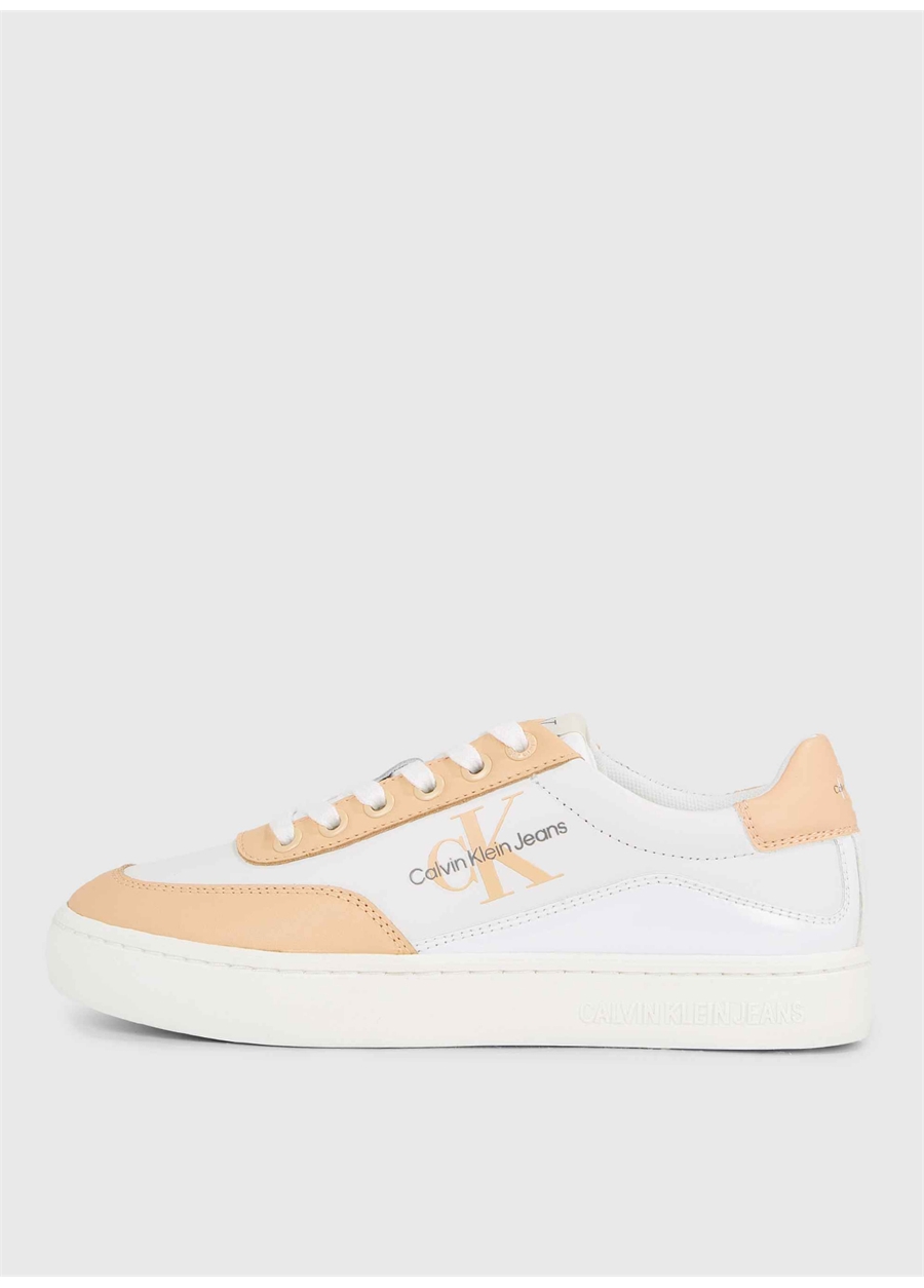 Calvin Klein Beyaz - Turuncu Kadın Deri Sneaker YW0YW0129602S_1