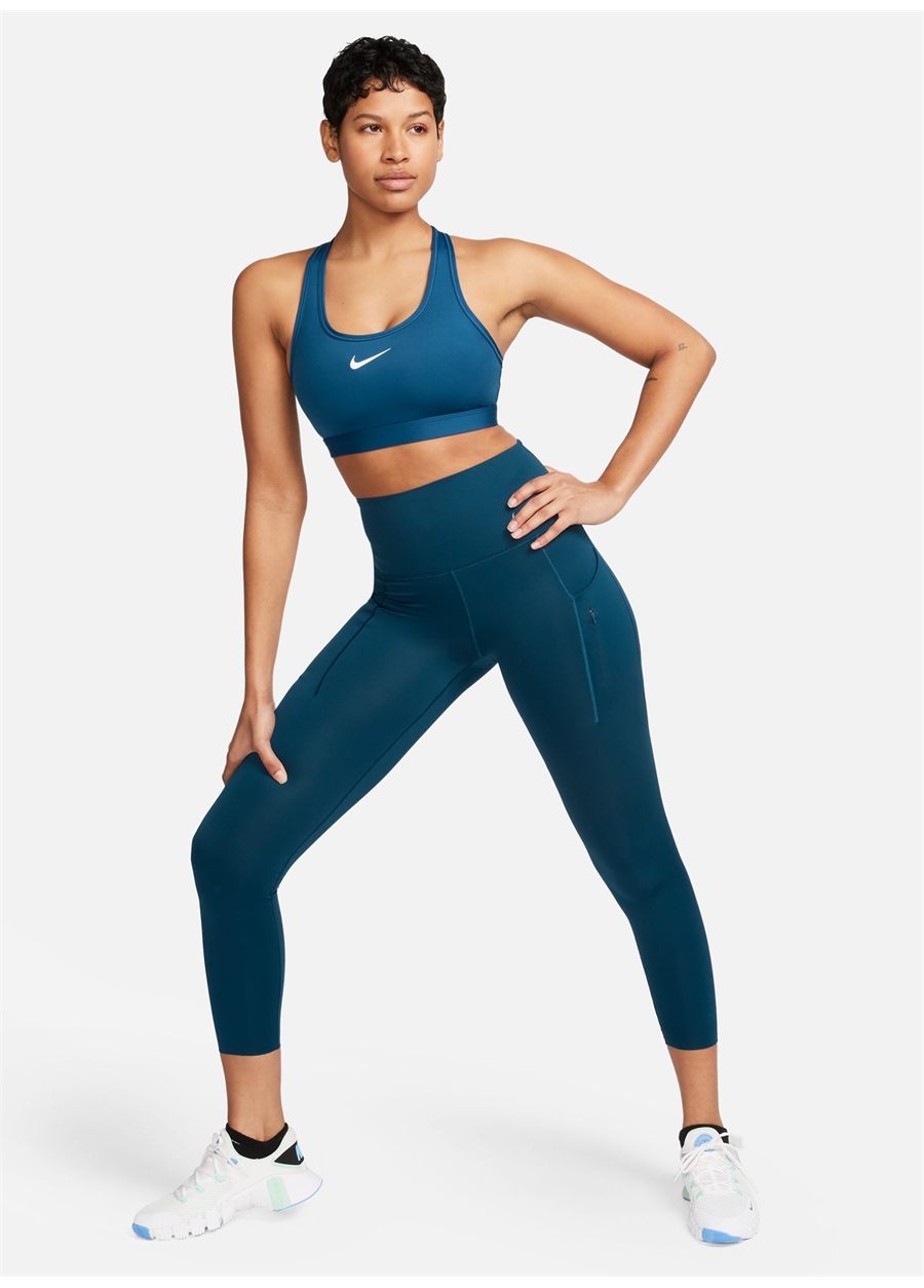 Nike Mavi U Yaka Kadın Sporcu Sütyeni DX6821-476-W NK SWSH MED SPT BRA
