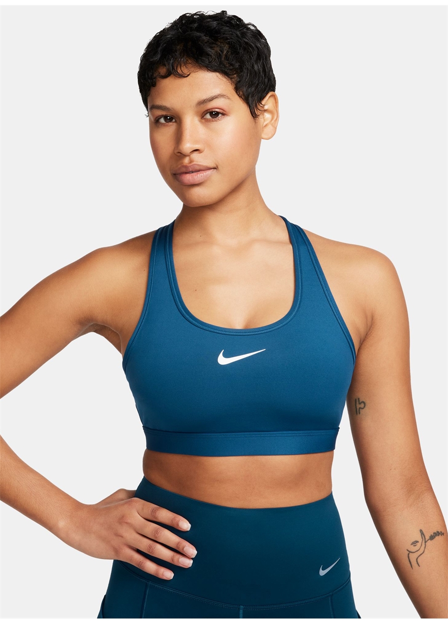 Nike Mavi U Yaka Kadın Sporcu Sütyeni DX6821-476-W NK SWSH MED SPT BRA_2