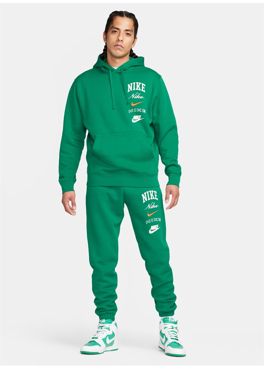 Nike Yeşil Erkek Kapüşon Yaka Baskılı Sweatshirt FN2634-365-M NK CLUB BB PO HDY STAC_1