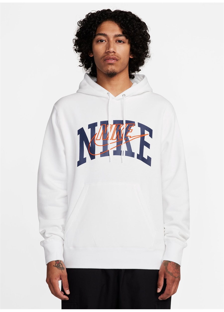 Nike Beyaz Erkek Kapüşon Yaka Sweatshirt FV4447-100-M NK CLUB BB PO HDY ARCH_1