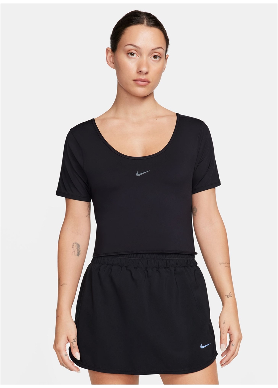 Nike Siyah Kadın Geniş Yaka Normal Kalıp T-Shirt FN2851-010-W NK ONE CLASSIC DF TWST_1