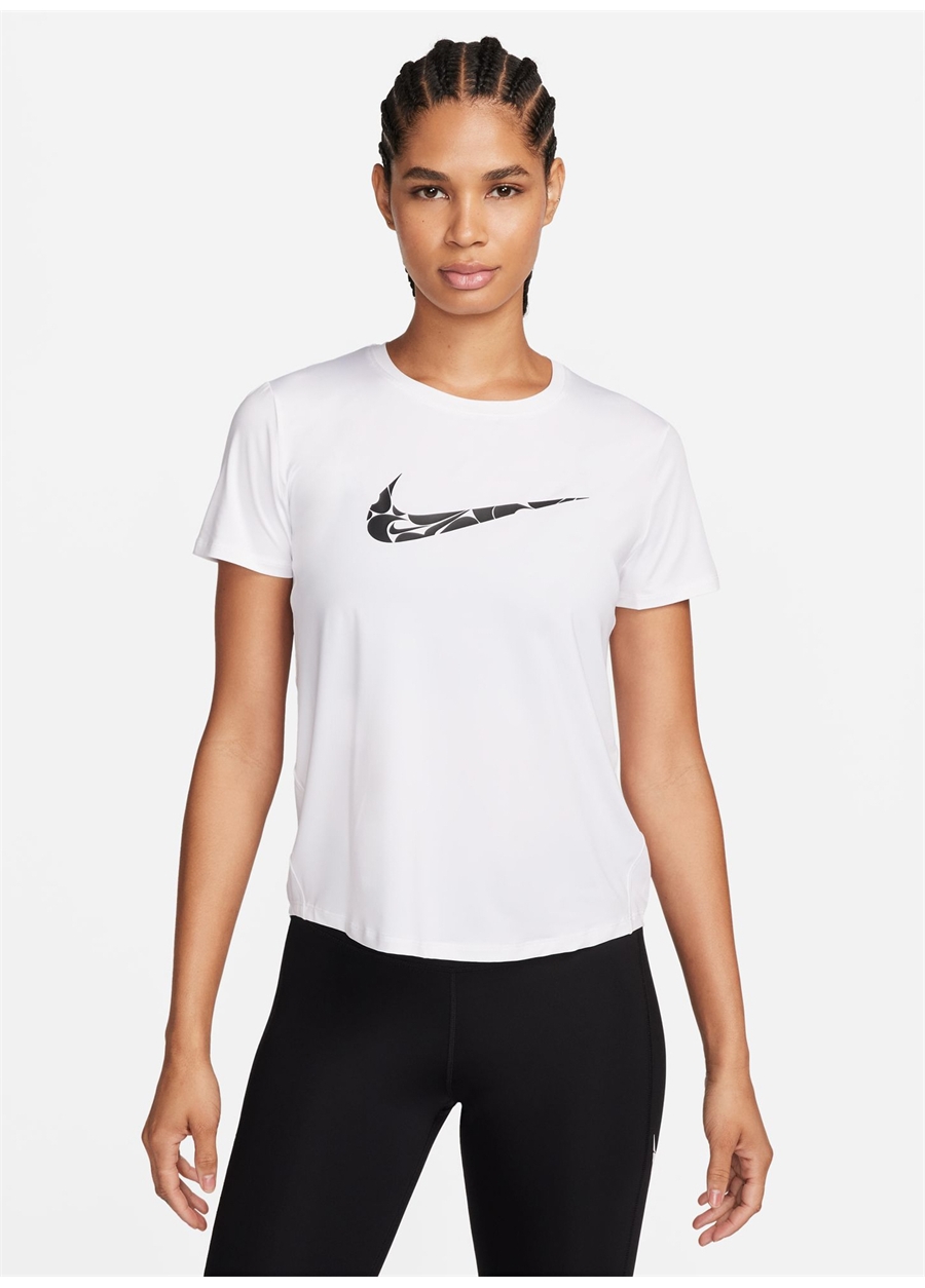 Nike Beyaz Kadın Bisiklet Yaka T-Shirt FN2618-100-W NK ONE SWSH HBR DF SS_0