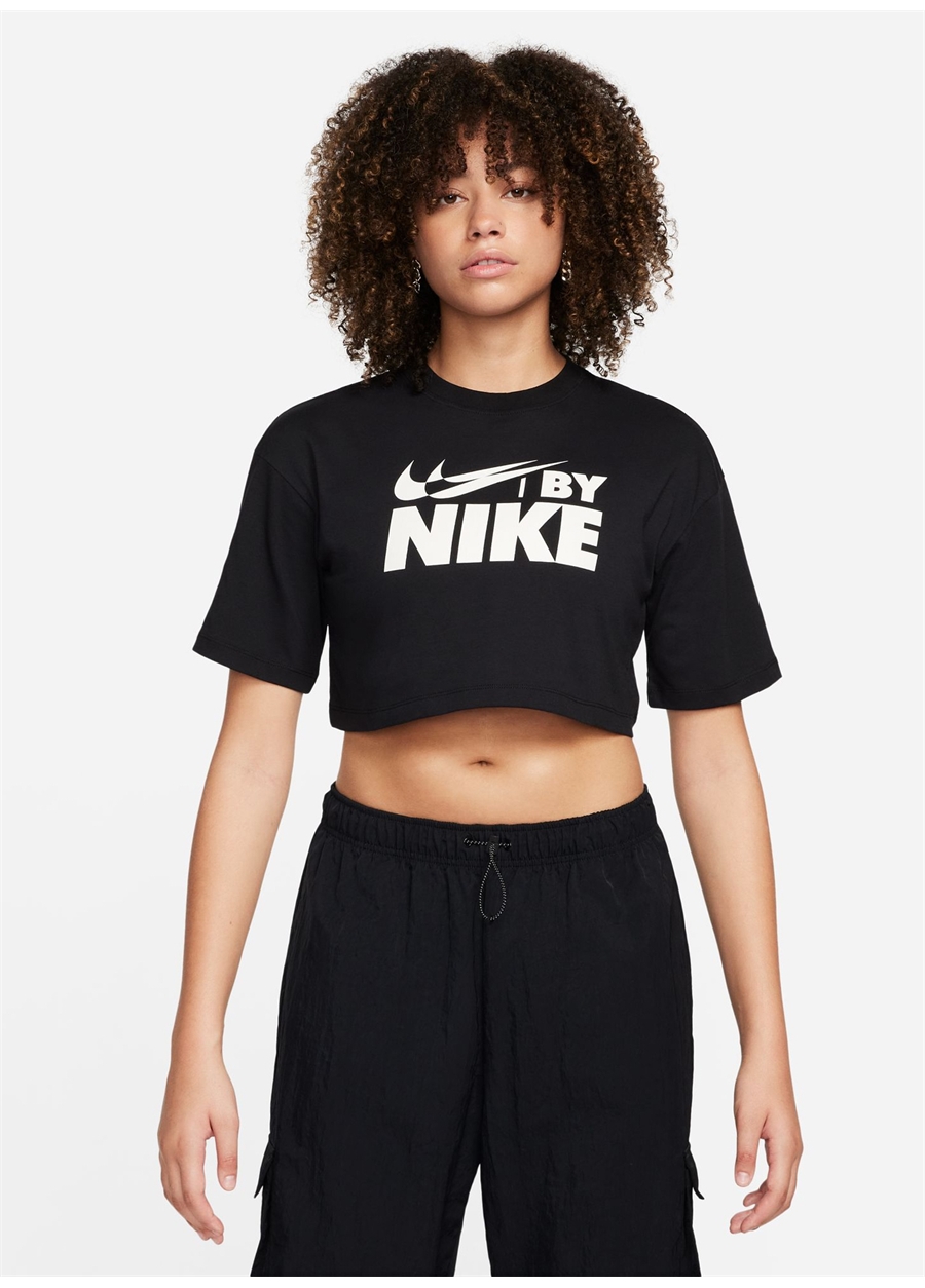 Nike Siyah Kadın Bisiklet Yaka T-Shirt FZ4635-010-W NSW CROP TEE GLS