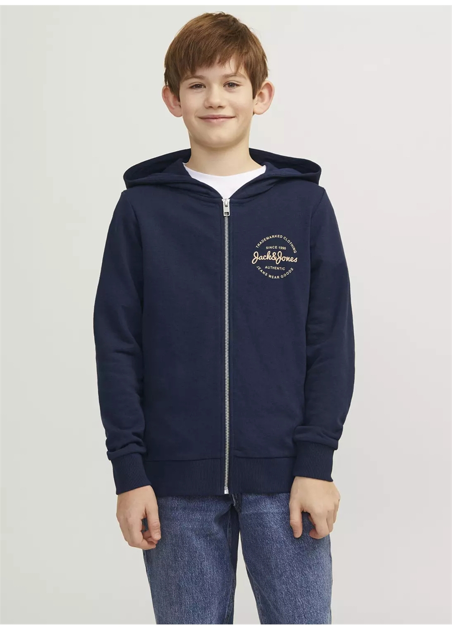 Jack & Jones Baskılı Erkek Çocuk Lacivert Sweatshırt JJFOREST SWEAT ZIP HOOD JNR