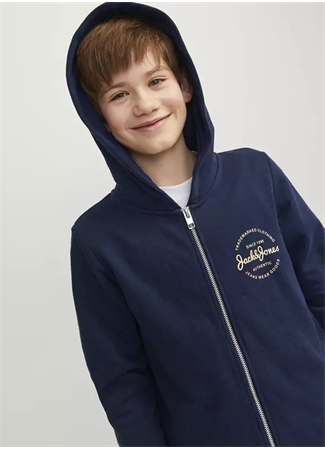 Jack & Jones Baskılı Erkek Çocuk Lacivert Sweatshırt JJFOREST SWEAT ZIP HOOD JNR_3