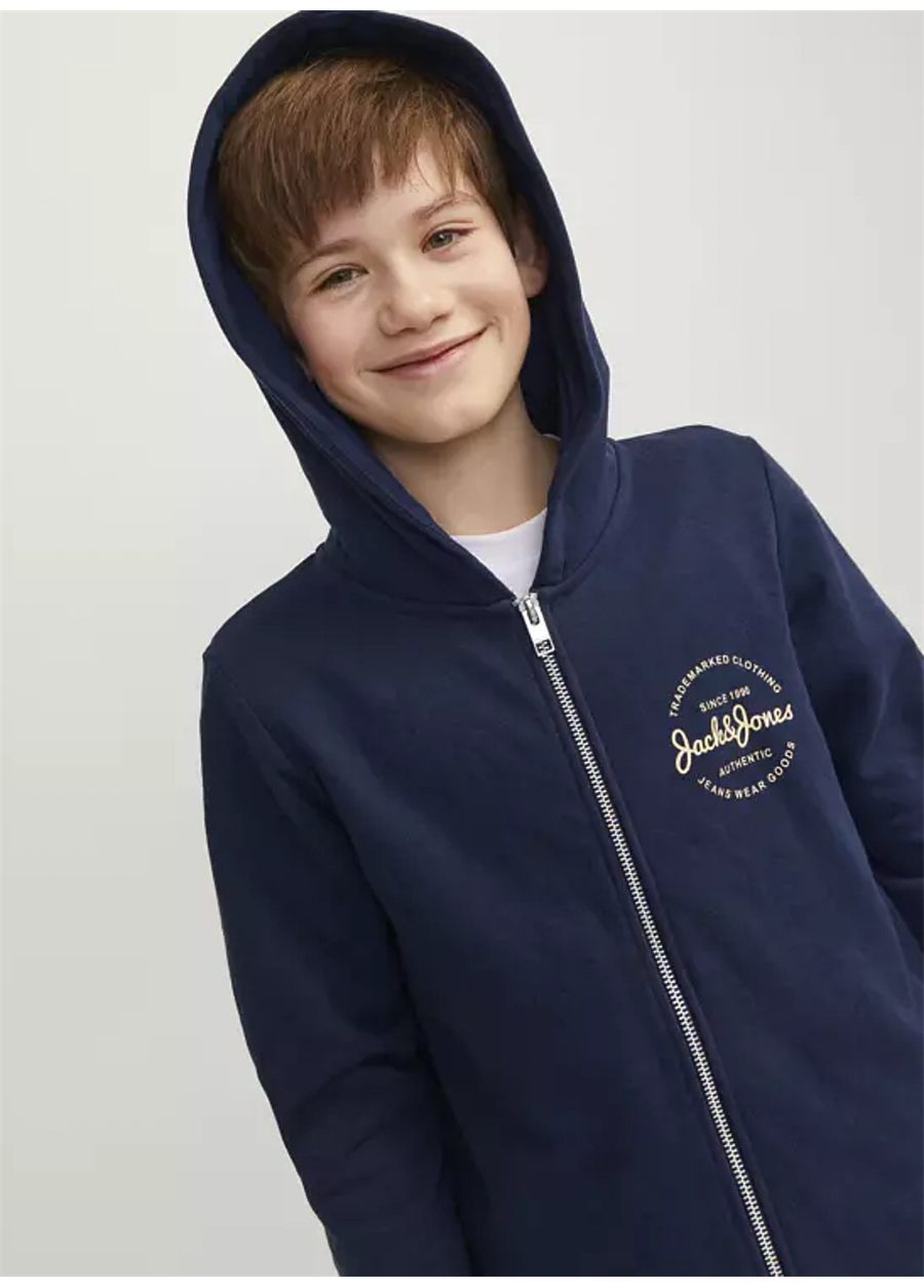 Jack & Jones Baskılı Erkek Çocuk Lacivert Sweatshırt JJFOREST SWEAT ZIP HOOD JNR_3