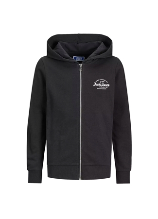 Jack & Jones Baskılı Erkek Siyah Sweatshırt JJFOREST SWEAT ZIP HOOD JNR