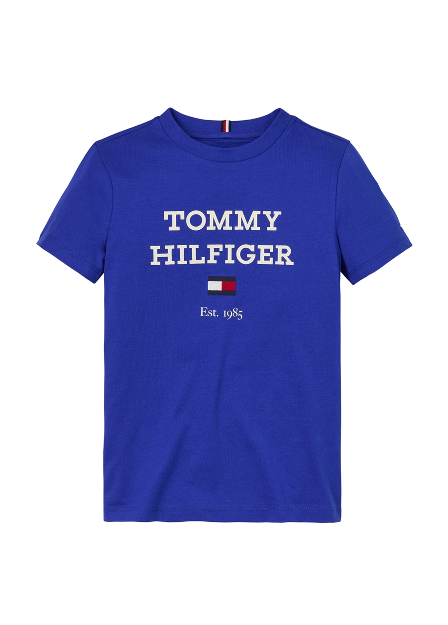Tommy Hilfiger Baskılı Mavi Erkek T-Shirt TH LOGO TEE S/S