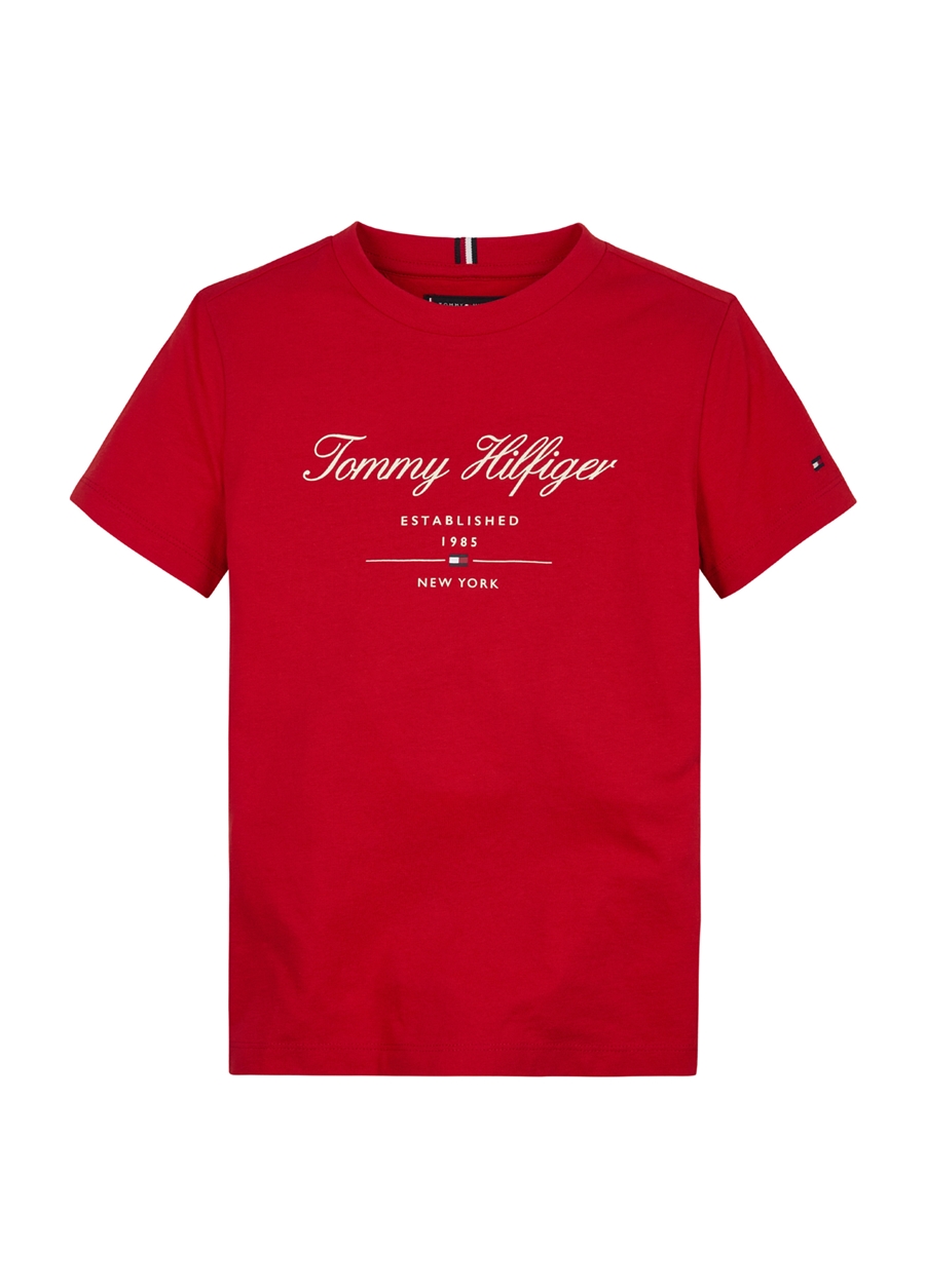 Tommy Hilfiger Baskılı Kırmızı Erkek T-Shirt TOMMY SCRIPT TEE S/S