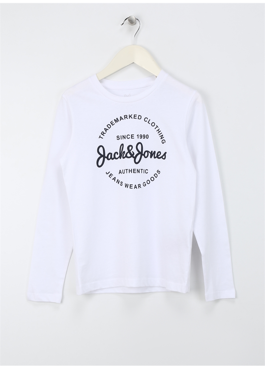 Jack & Jones Baskılı Beyaz Erkek T-Shirt JJFOREST TEE LS CREW NECK JNR