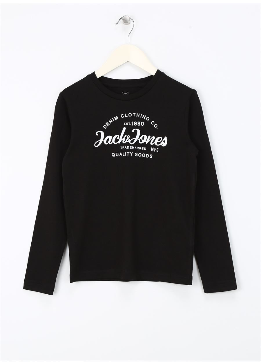 Jack & Jones Baskılı Siyah Erkek T-Shirt JJFOREST TEE LS CREW NECK JNR