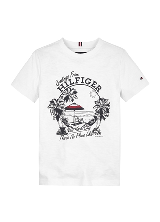 Tommy Hilfiger Baskılı Beyaz Erkek T-Shirt GREETINGS FROM TEE S/S_0