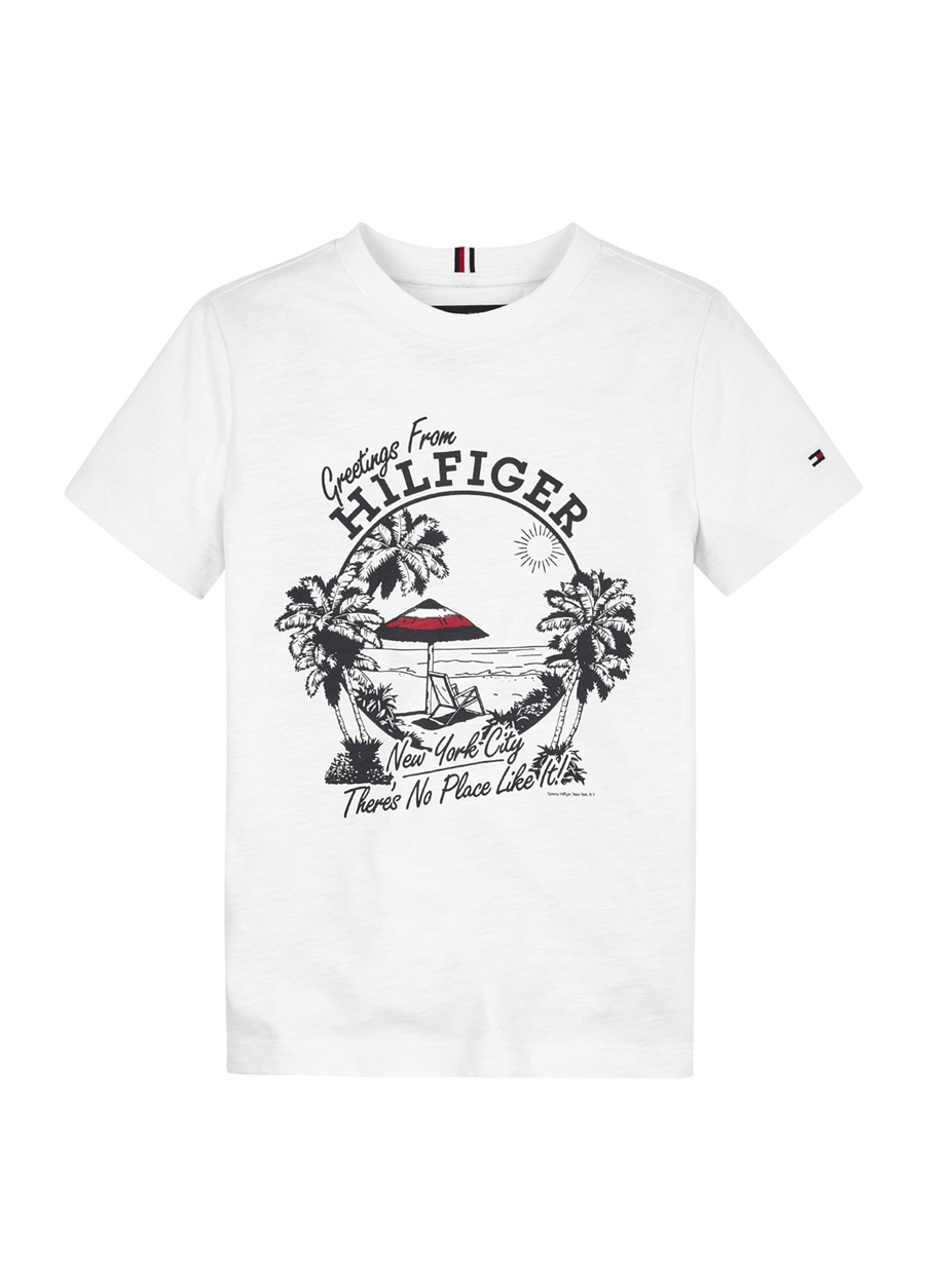 Tommy Hilfiger Baskılı Beyaz Erkek T-Shirt GREETINGS FROM TEE S/S