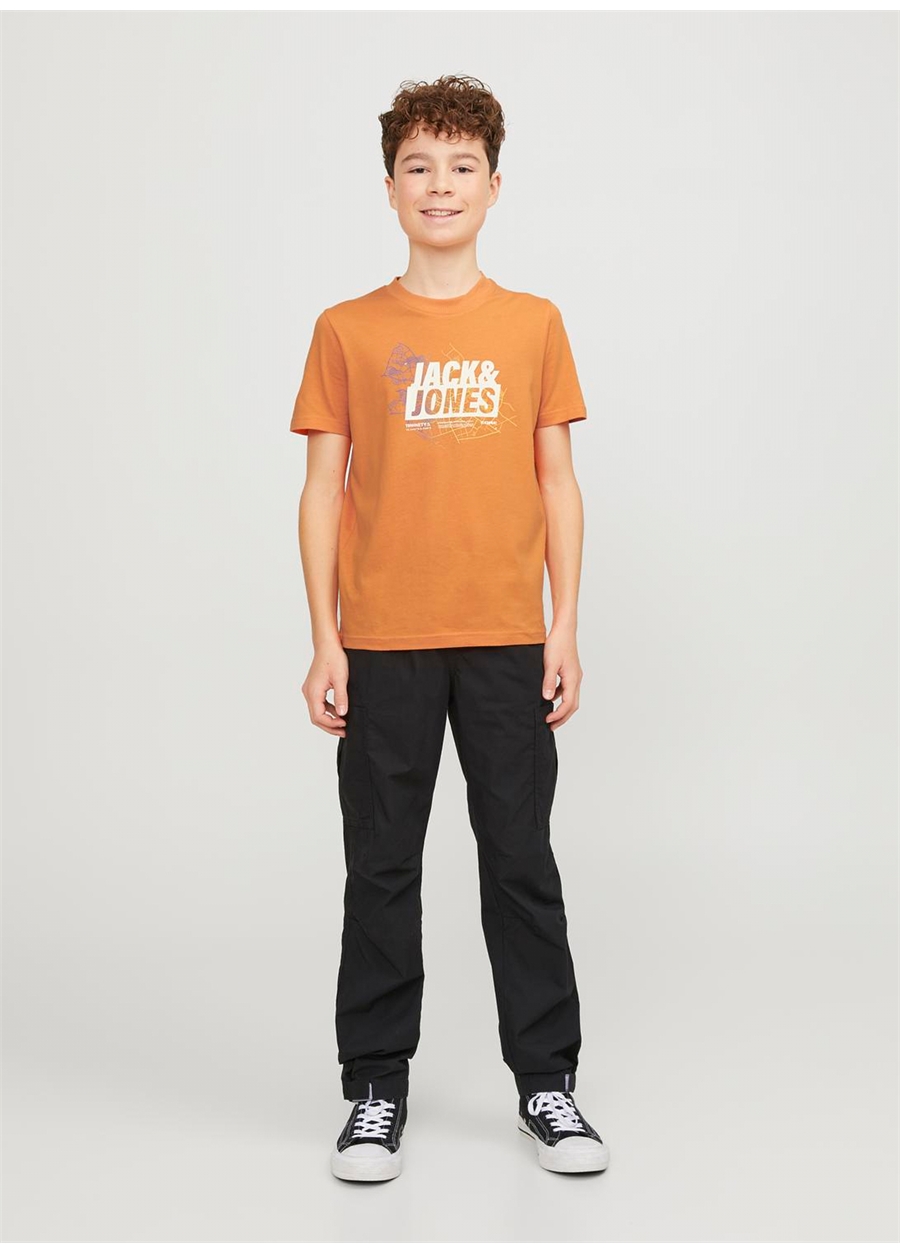 Jack & Jones Baskılı Turuncu Erkek T-Shirt JCOMAP LOGO TEE SS CREW NECK JNR