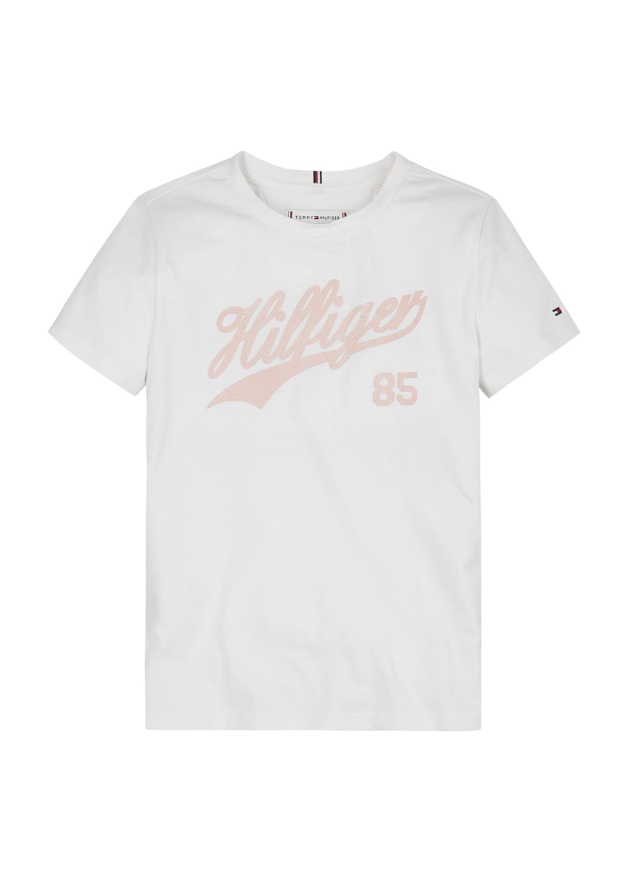 Tommy Hilfiger Beyaz Kız Çocuk Bisiklet Yaka Baskılı T-Shirt HILFIGER SCRIPT TEE S/S