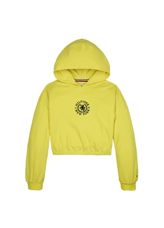 Tommy Hilfiger Düz Kız Çocuk Sarı Sweatshırt CREST LOGO HOODIE