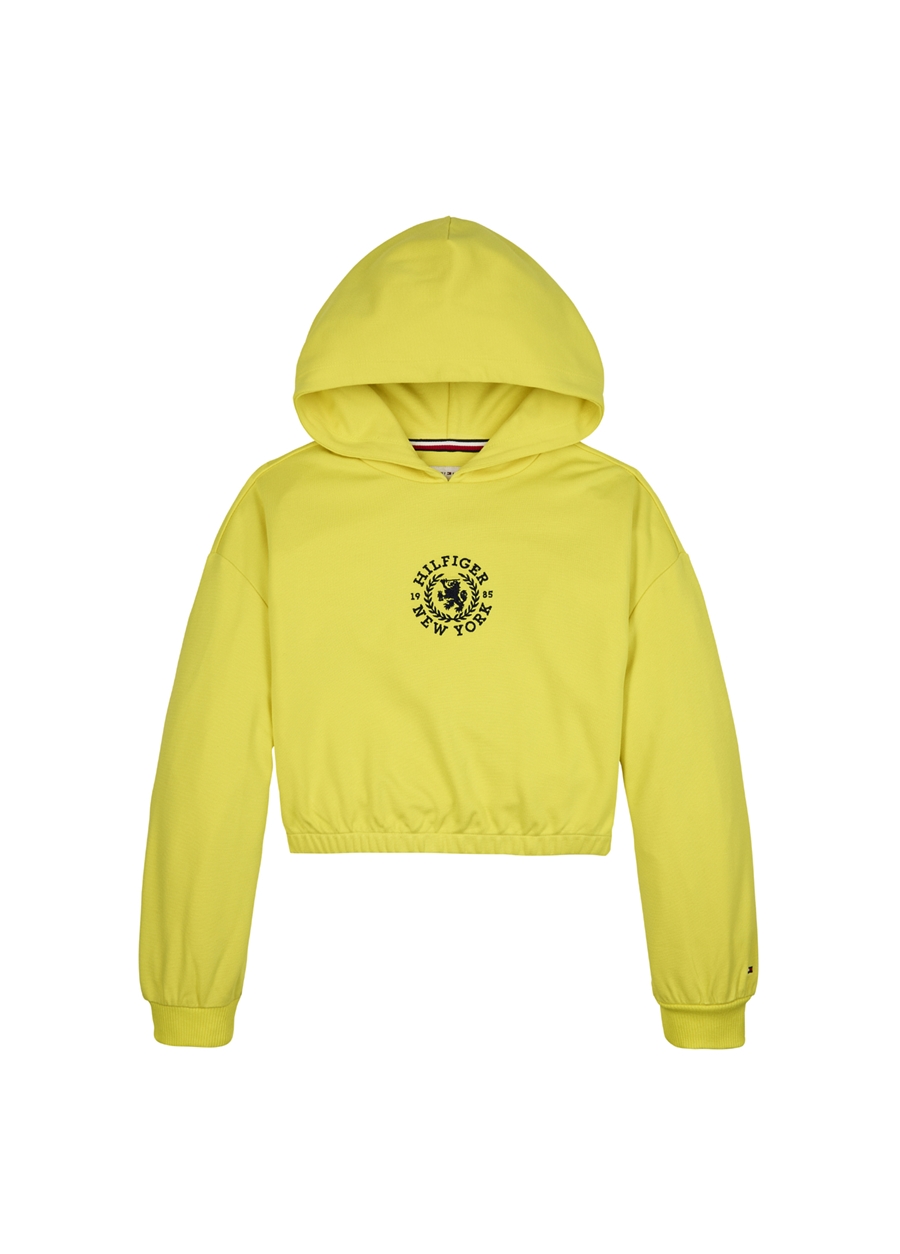 Tommy Hilfiger Düz Kız Çocuk Sarı Sweatshırt CREST LOGO HOODIE_0