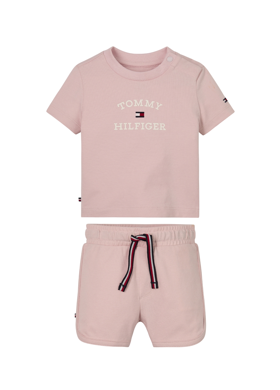 Tommy Hilfiger Lastikli Bel Normal Pembe Unisex Şort Takım BABY TH LOGO SHORT SET_0