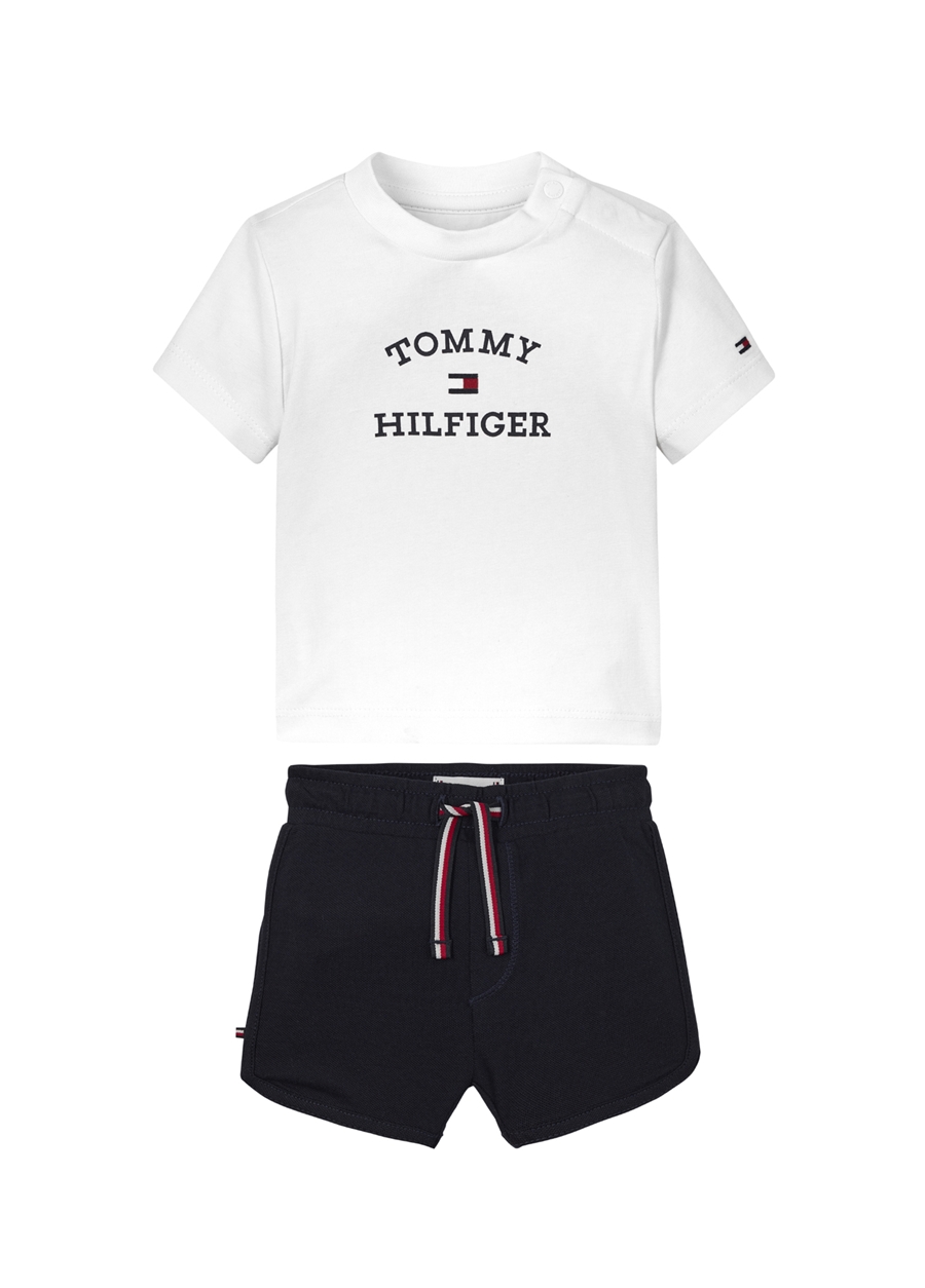 Tommy Hilfiger Lastikli Bel Normal Beyaz Unisex Şort Takım BABY TH LOGO SHORT SET_0