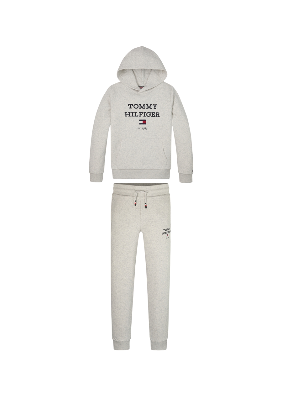 Tommy Hilfiger Baskılı Gri Erkek Eşofman Takımı TH LOGO HOODIE SWEATSET