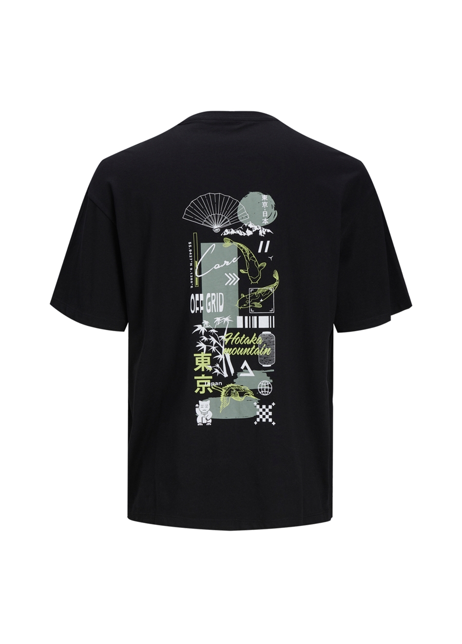 Jack & Jones Yuvarlak Yaka Siyah Erkek T-Shirt JCOFLORAL TEE SS CREW NECK GC_1