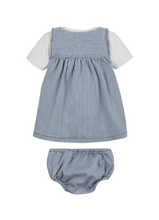 Tommy Hilfiger Çizgili Mavi Unisex Kısa Elbise BABY STRIPED DRESS SET_1