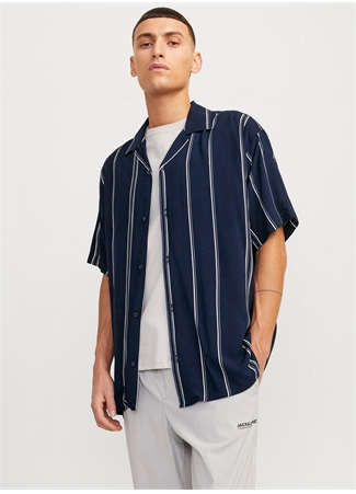 Jack & Jones Relaxed Lacivert Erkek Gömlek JCOJEFF AOP RESORT SHIRT SS RELAX L_1