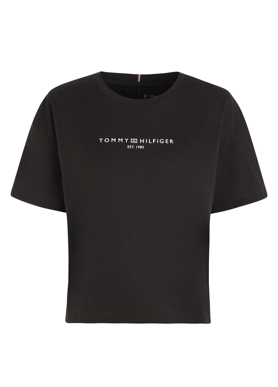 Tommy Hilfiger Bisiklet Yaka Baskılı Siyah Kadın T-Shirt ESS MINI CORP RELAXED TEE
