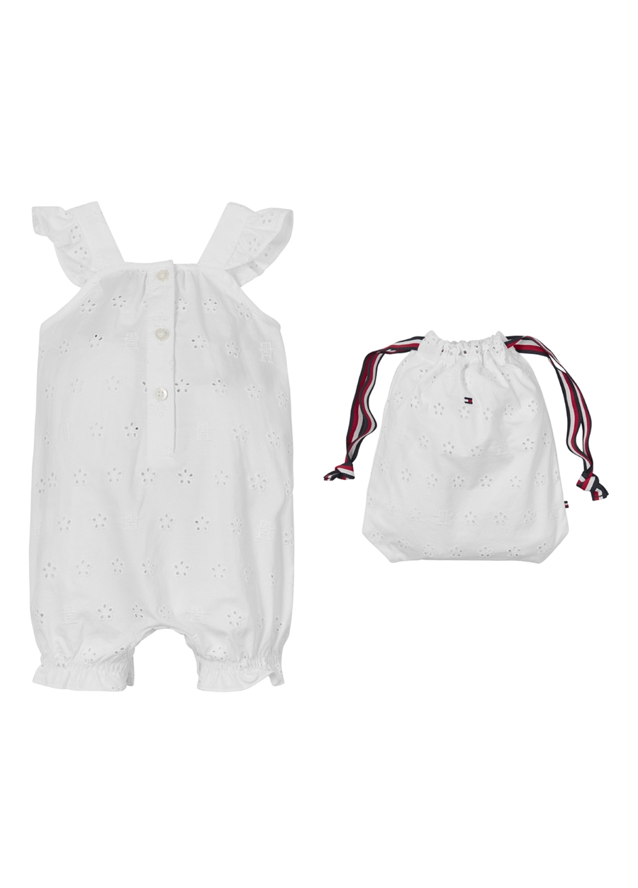 Tommy Hilfiger Nakışlı Normal Beyaz Unisex Tulum BABY BRODERIE SHORTALL GIFTBAG_0