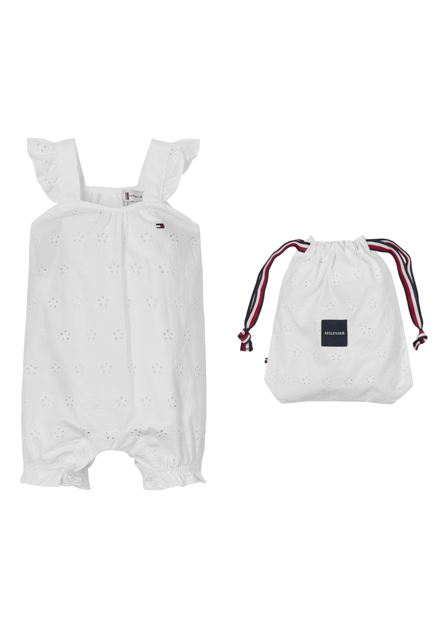 Tommy Hilfiger Nakışlı Normal Beyaz Unisex Tulum BABY BRODERIE SHORTALL GIFTBAG_1