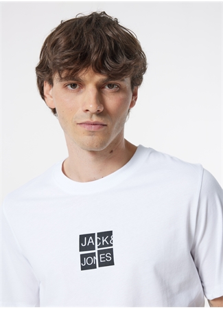 Jack & Jones Bisiklet Yaka Beyaz Erkek T-Shirt JCOJAVION TEE SS CREW NECK EXC_4