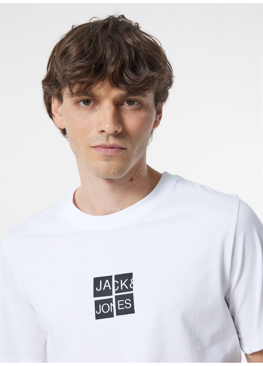 Jack & Jones Bisiklet Yaka Beyaz Erkek T-Shirt JCOJAVION TEE SS CREW NECK EXC_4