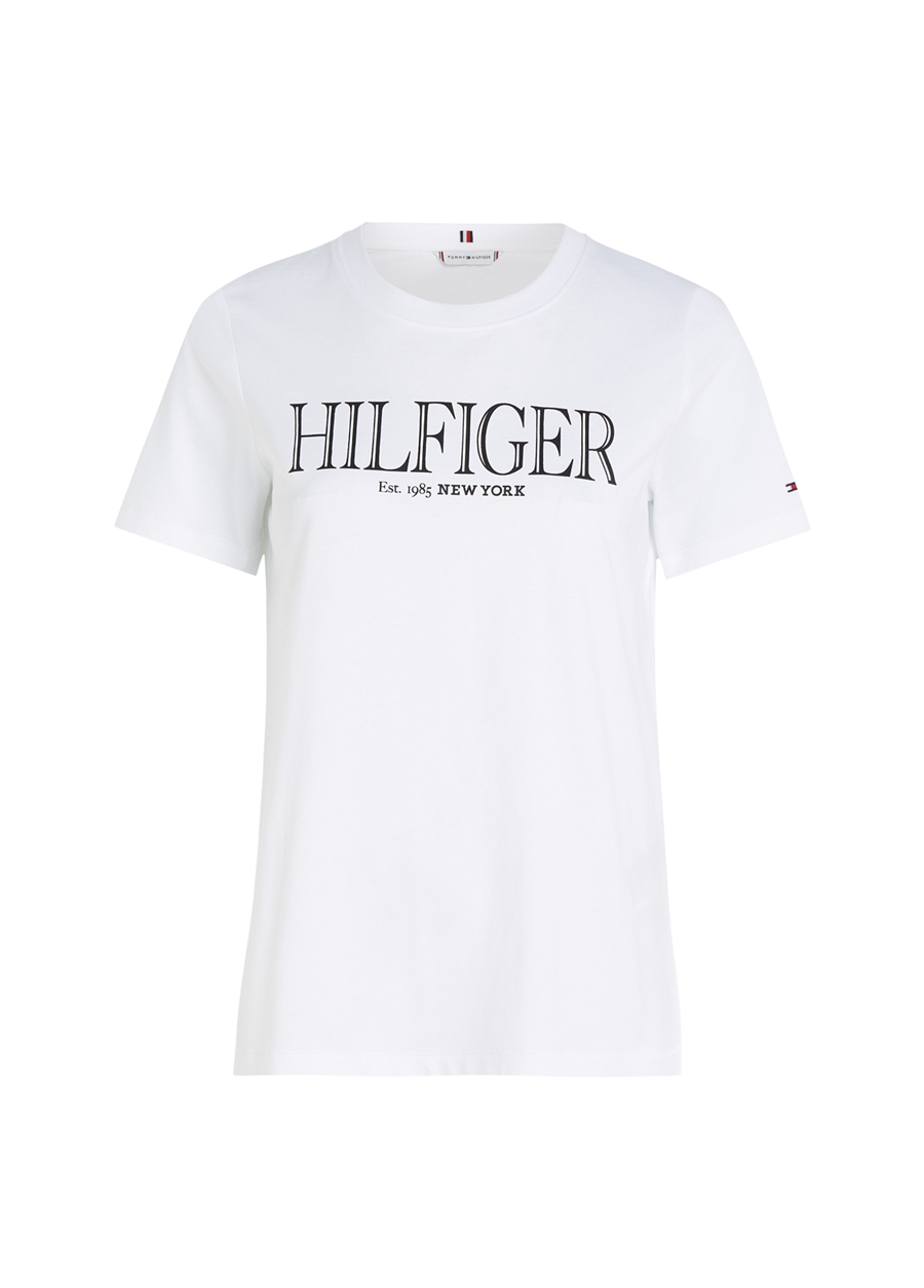 Tommy Hilfiger Bisiklet Yaka Baskılı Beyaz Kadın T-Shirt REG MDN HILFIGER C-NK SS