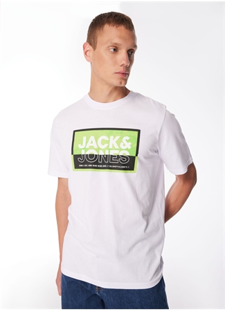 Jack & Jones Yuvarlak Yaka Beyaz Erkek T-Shirt JCOLOGAN SUMMER PRINT TEE CREW NECK