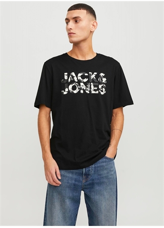 Jack & Jones Yuvarlak Yaka Siyah Erkek T-Shirt JJEJEFF CORP LOGO TEE SS O-NECK SN_0