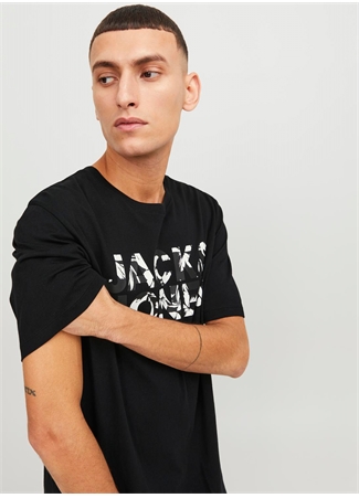 Jack & Jones Yuvarlak Yaka Siyah Erkek T-Shirt JJEJEFF CORP LOGO TEE SS O-NECK SN_2