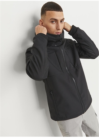 Jack & Jones Siyah Erkek Mont JCOPRIME EMBROIDERY SOFTSHELL_6