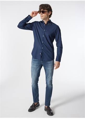 Jack & Jones Slim Fit Lacivert Erkek Gömlek JJELINEN BLEND SHIRT LS SN_0