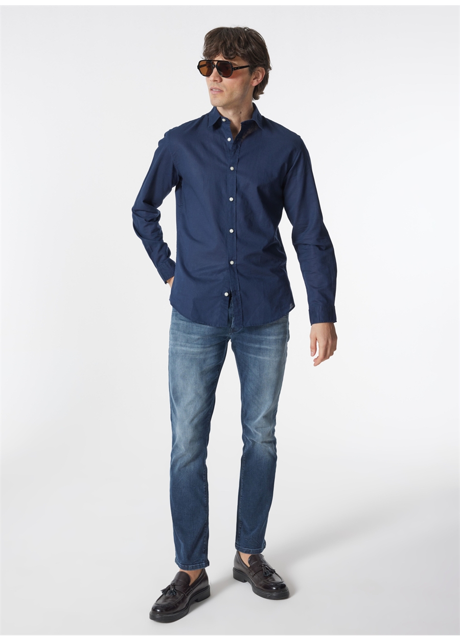 Jack & Jones Slim Fit Lacivert Erkek Gömlek JJELINEN BLEND SHIRT LS SN_1