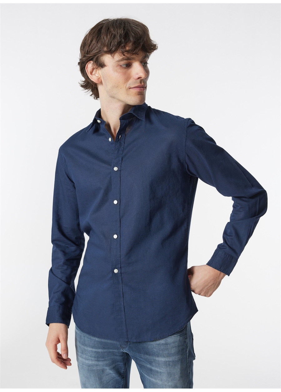 Jack & Jones Slim Fit Lacivert Erkek Gömlek JJELINEN BLEND SHIRT LS SN_2