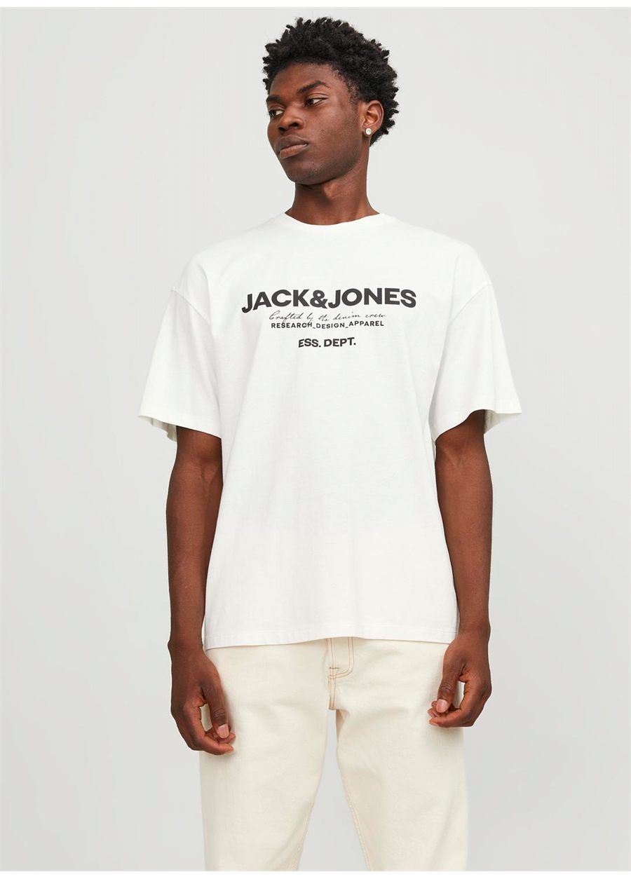 Jack & Jones Bisiklet Yaka Kırık Beyaz Erkek T-Shirt JJGALE TEE SS O-NECK LN_1