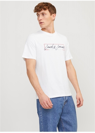 Jack & Jones Bisiklet Yaka Beyaz Erkek T-Shirt JJZURI TEE SS CREW NECK LN_0